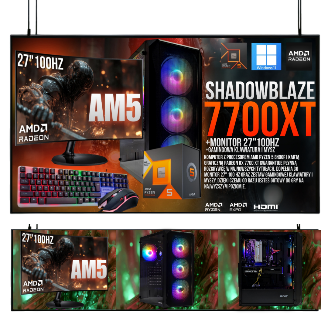ZESTAW GAMINGOWY SHADOWBLAZE R5 8400F/32GB/RX9060XT/1TB M.2 /W11/27